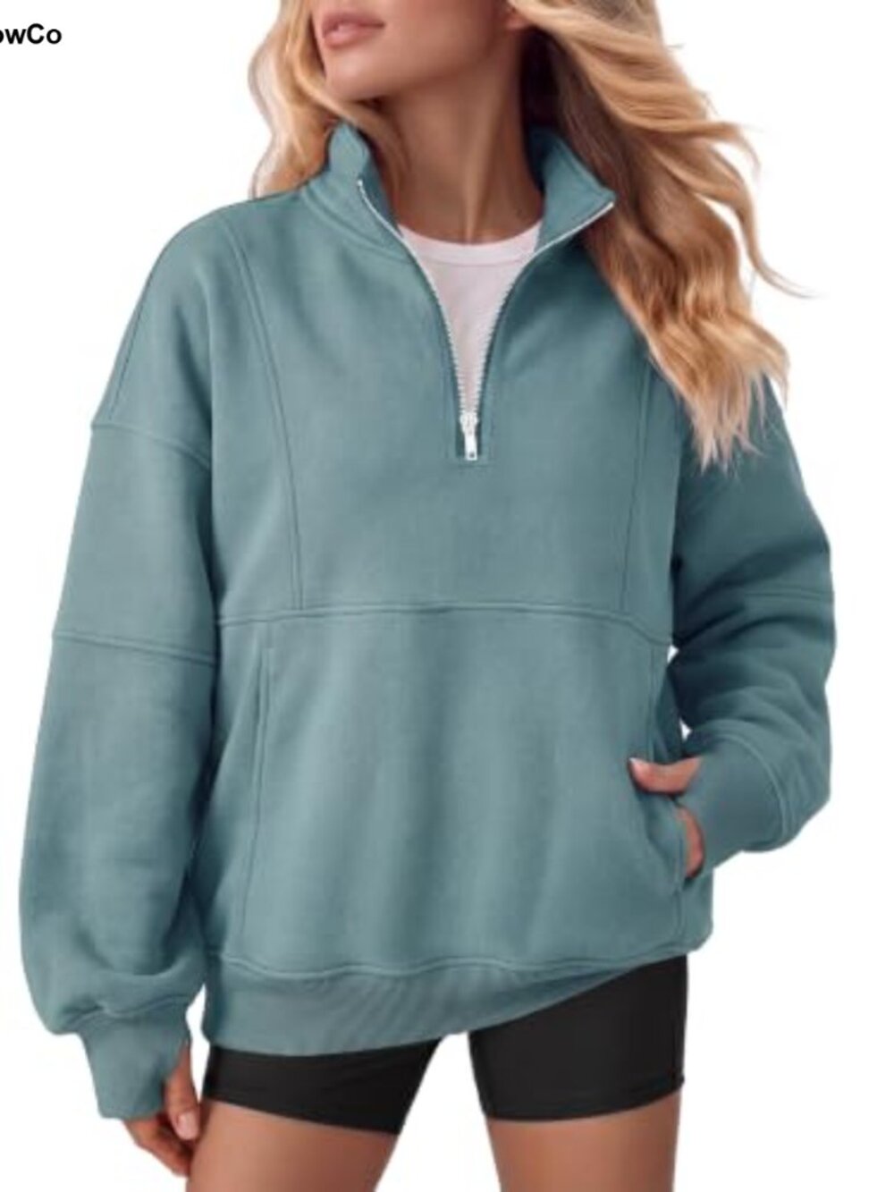Plus Size Quarter Zip Fleece Pullover Sweatshirt Cotton Polyester Mock Neck